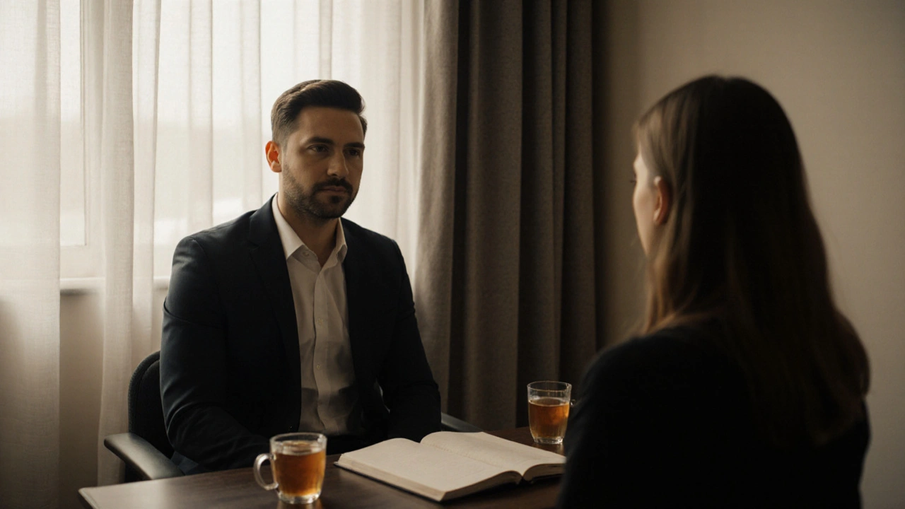 Certifikovaný masér a klient se setkávají v klidné konzultační místnosti.