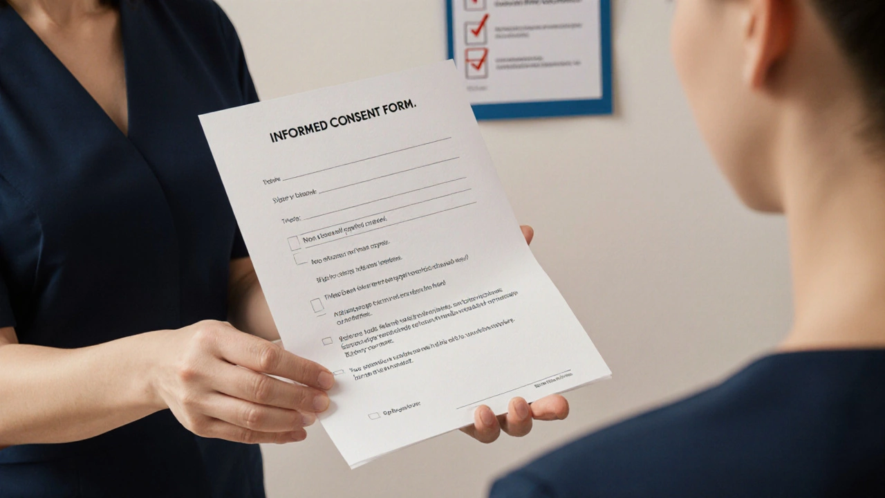 Masérka podává klientovi podepsaný informovaný souhlas s jasnými omezeními dotyku.