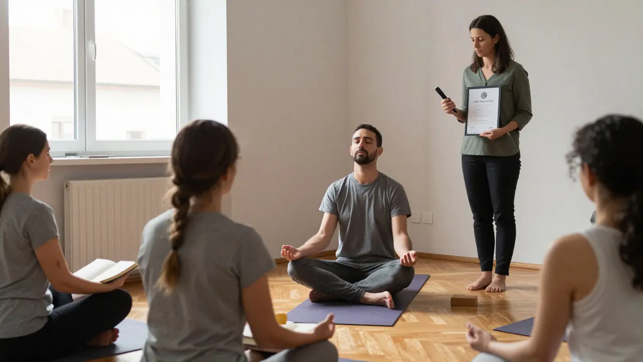 8hodinový kurz tantrické terapie s účastníky v meditaci a certifikovanou terapeutkou.