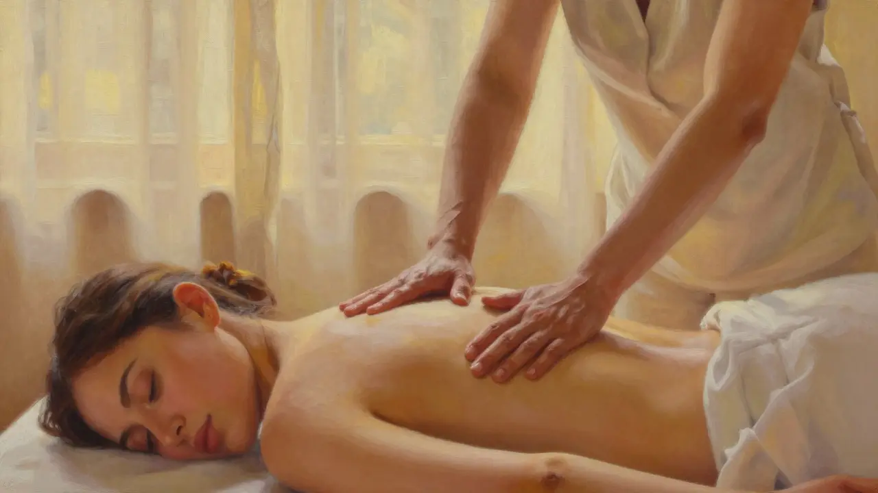 Dva maséři současně masírují ženu s náklonností a soustředěním.