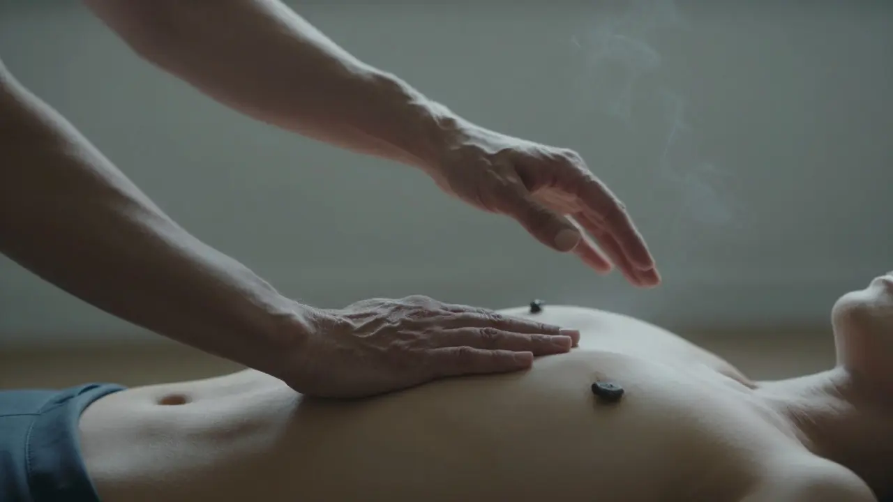 Kombinace tlaku a jemného dotyku během tantrické masáže.