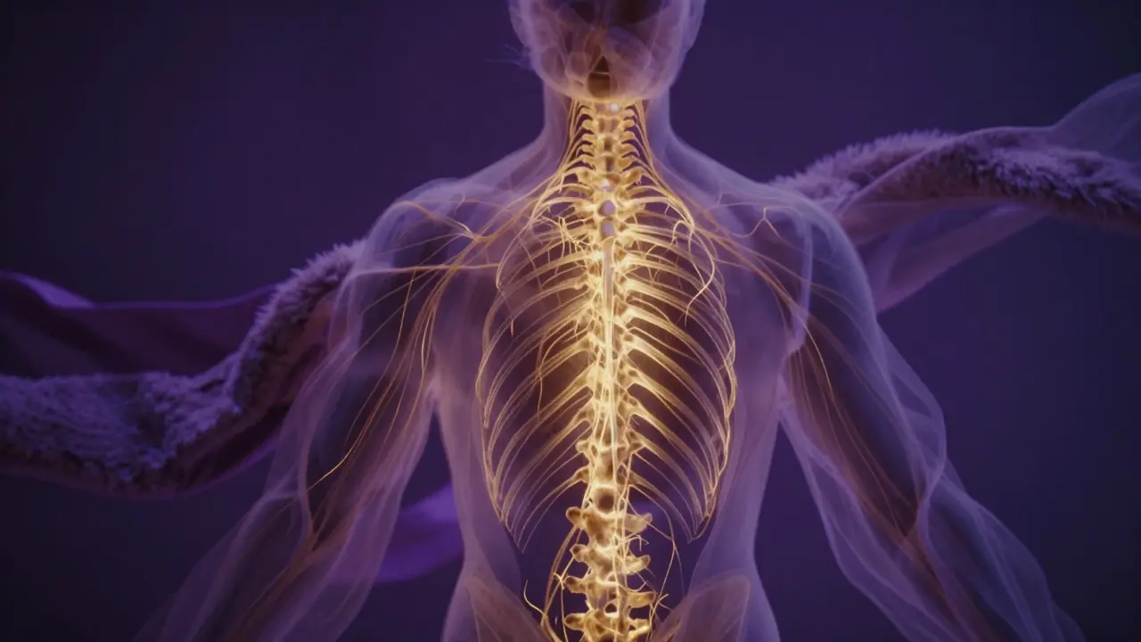 Abstraktní zobrazení energetického průtoku v těle a smyslových textur.