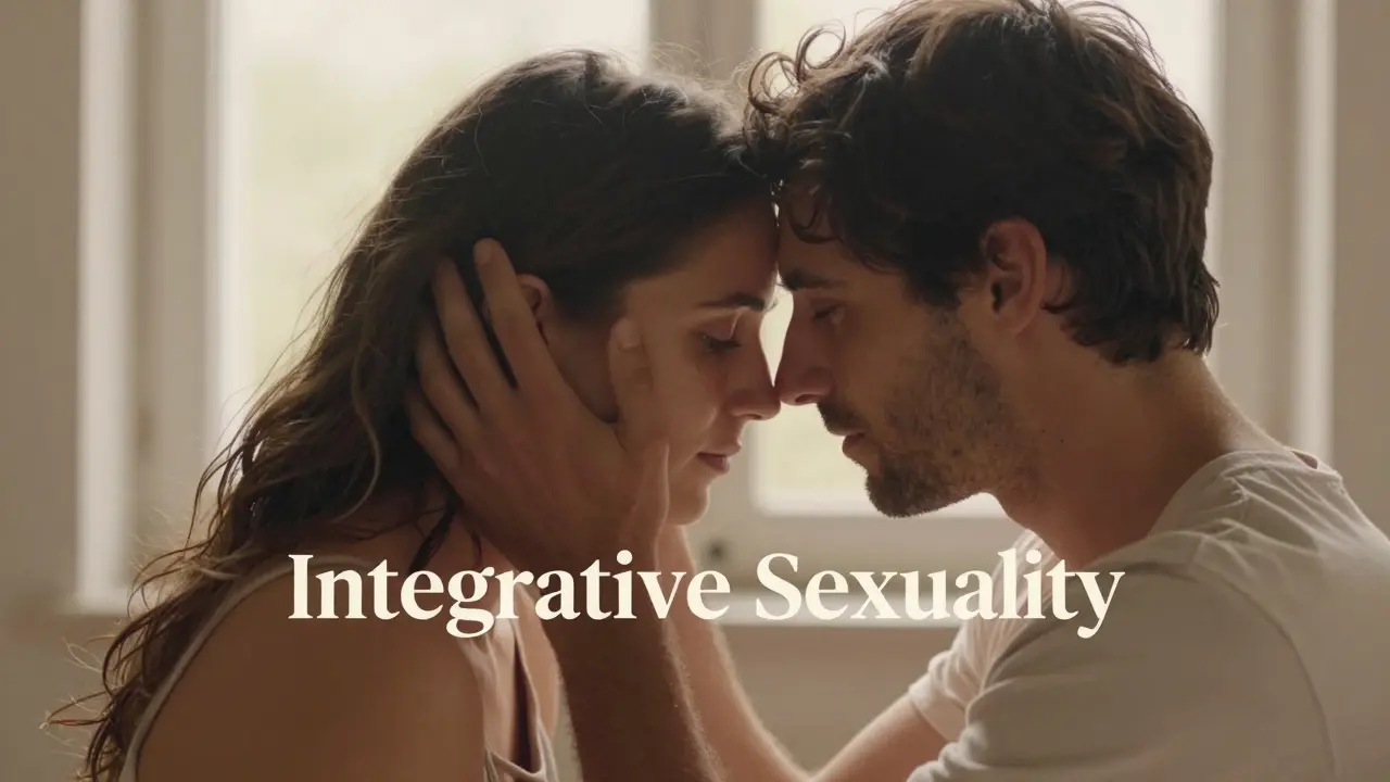 Intimní detail páru v objetí s důrazem na oční kontakt a harmonii v přirozeném světle.