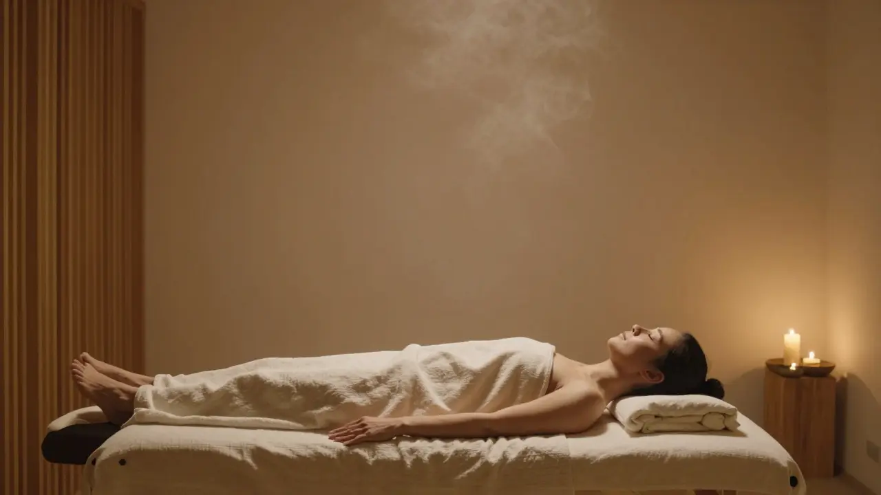 Klidný interiér terapeutického studia pro tantrickou masáž a hluboké uvolnění.