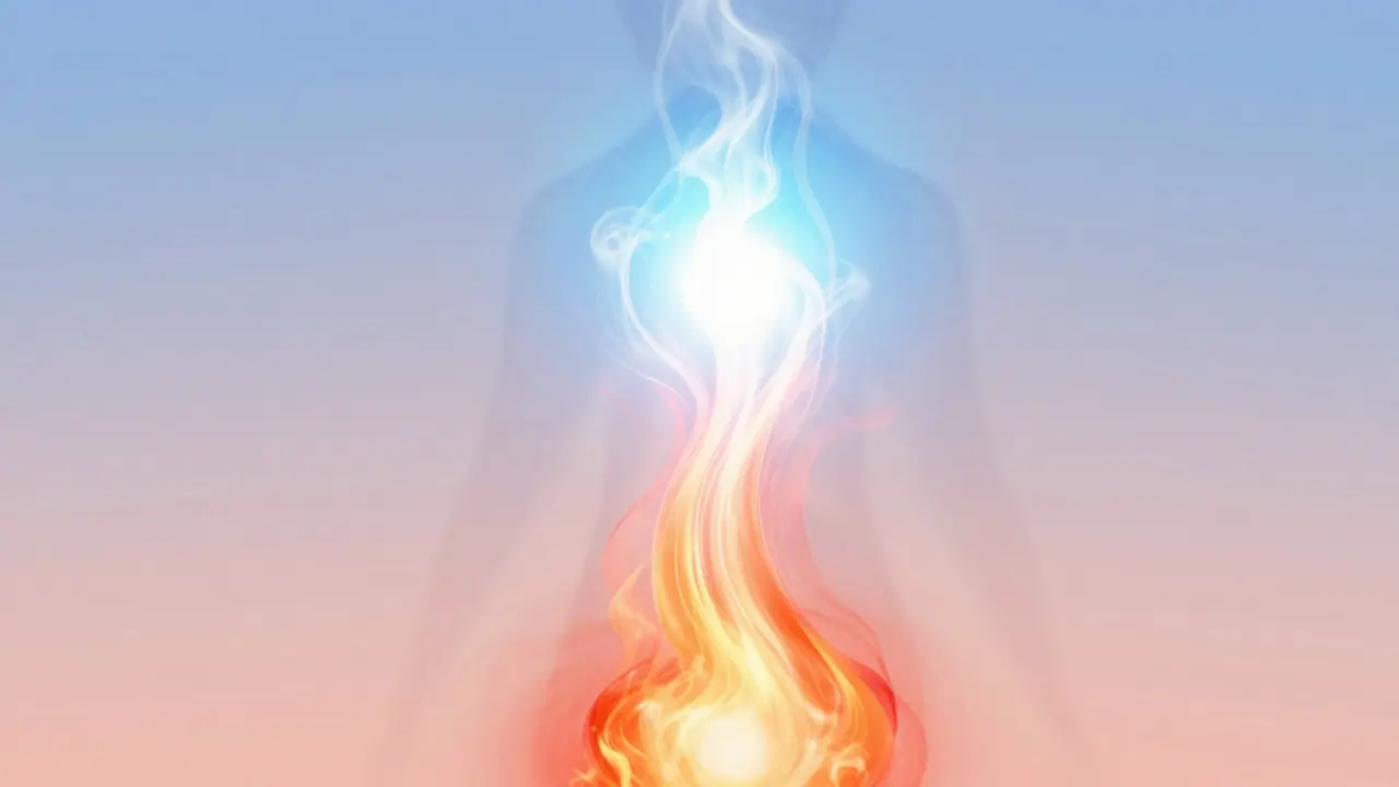 Abstract flow of energy transforming from warm to cool colors