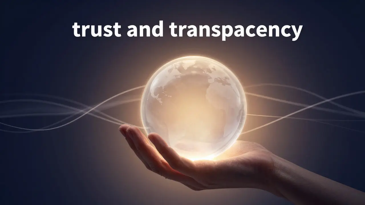 Ruce držící zářící kouli symbolizující důvěru a transparentnost