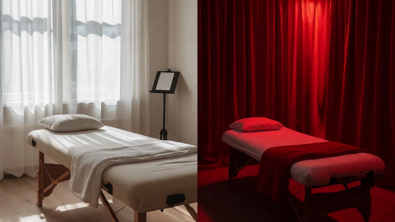 Porovnání atmosféry wellness studia a erotického salonu